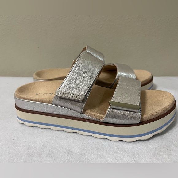 Vionic Brandie Silver Dual Strap Plaform Slide Sandal Shoes Comfort Wms US 7.5 - Picture 11 of 11